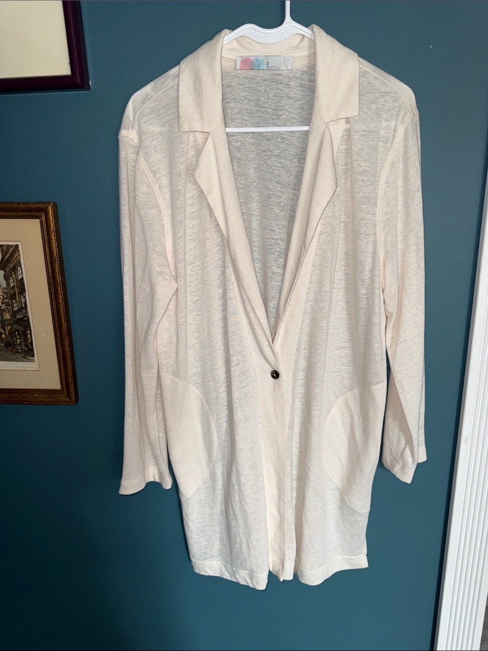 Light Cream Open-Front Longline Cardigan Blazer